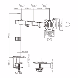 Gembird MA-D1-01 monitor mount / stand 81.3 cm (32") Black Desk