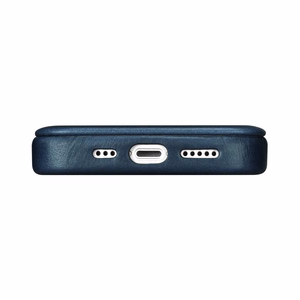 iCarer CE Oil Wax Premium Leather Folio Case iPhone 14 Plus magnetic flip case MagSafe blue (AKI14220707-BU)