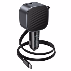 Hoco Z68 -autolaturi, USB-A + USB-C, PD QC3.0, 45 W, ulosvedettävä USB-C-kaapeli, musta