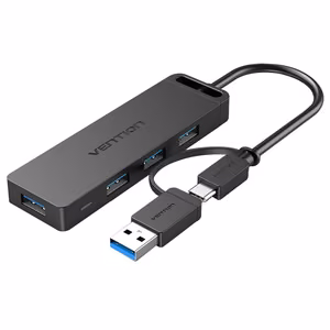 Vention 4-port USB 3.0 hub with USB-C & USB 3.0 2-in-1 interface and power supply 0.15m ABS type