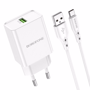 Borofone Wall charger BN5 Sunlight - USB - QC 3.0 18W with USB to Type C cable white
