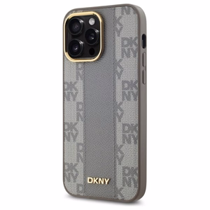 DKNY Nahkainen Checkered Mono Pattern MagSafe iPhone 14 Pro Max:lle Suojakuori - Beige