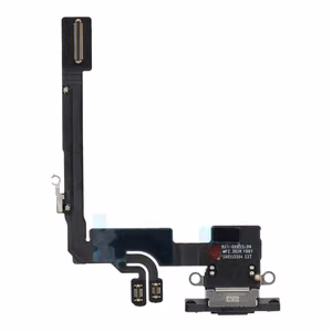 Original charging-port flex cable removed from a donor device for iPhone 16 Pro – black