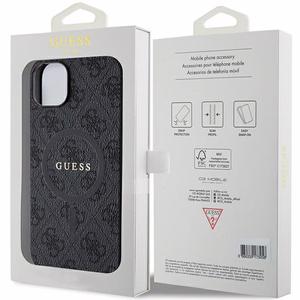 Guess 4G Collection nahka Metal Logo MagSafe kotelo iPhone 15/14/13 - musta