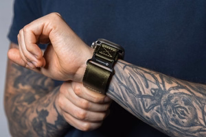 Hihna Apple Watch:lle Forcell F-Design FA05 nylon tarranauha 42 / 44 / 45 / 49 mm vihreä