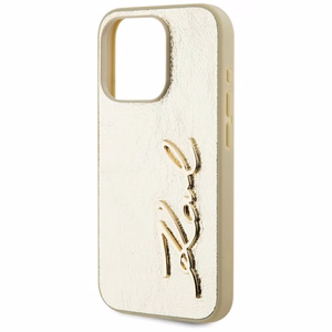 Karl Lagerfeld Wrinkled Metal Signature Suojakuori iPhone 15 Pro:lle - kultainen