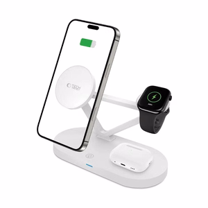 Tech-Protect QI15W-A41 3in1 Langaton laturi MagSafella Apple-laitteille - Valkoinen
