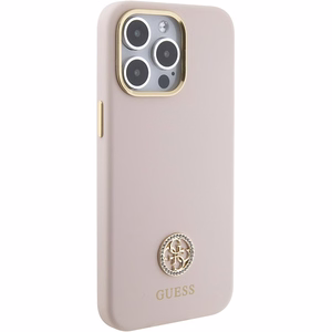 Guess Silicone Logo Strass 4G suojakuori iPhone 15 Pro Max:lle - vaaleanpunainen