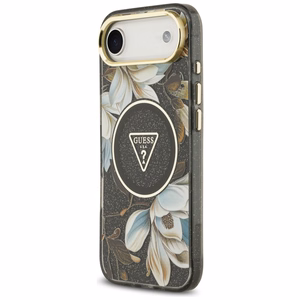 Guess IML Glitter Flowers Triangle MagSafe Suojakuori iPhone Air:lle - musta