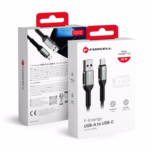 Kaapeli USB A - USB C Forcell F-Energy QC4.0 3A 66W Cafule 0,25 m C256 musta