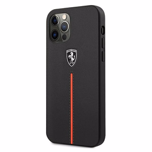 Ferrari FEOMSHCP12LBK iPhone 12 Pro Max musta/musta kovakotelo Off Track Nahka Nylon Stripe Nylon Stripe