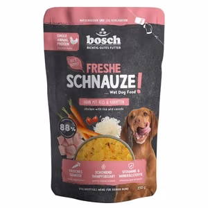 Bosch Frische Schnauze Chicken, Rice & Carrot – yksiproteiininen koirien märkäruoka, 250 g