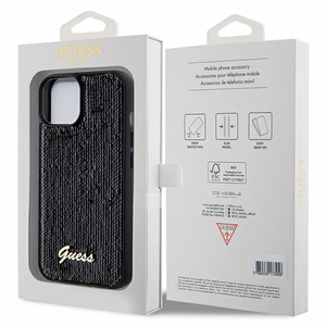 Guess Sequin Script Metal -suojakuori iPhone 14 / 15 / 13:lle - musta