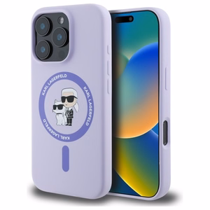 Karl Lagerfeld Silikoninen Karl&Choupette Heads Ring MagSafe Suojakuori iPhone 16 Pro:lle - Violetti
