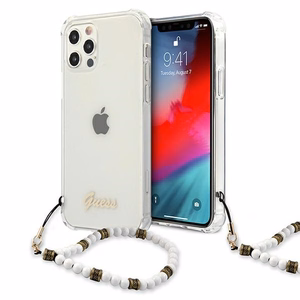 Guess GUHCP12LKPSWH iPhone 12 Pro Max 6.7" läpinäkyvä kovakotelo Valkoinen helmi