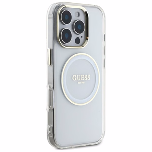 Guess IML Metal Colored Circle Classic Logo MagSafe Suojakuori iPhone 16 Pro:lle - valkoinen