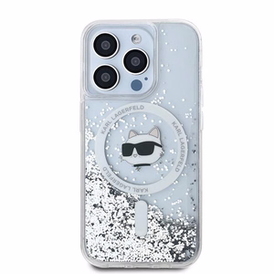 Karl Lagerfeld Liquid Glitter Choupette Head MagSafe suojakuori iPhone 13 Pro / 13:lle - läpinäkyvä