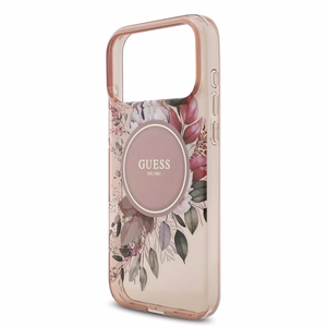 Guess IML Flowers Pearl Strap MagSafe -suojakuori iPhone 17 Pro Max - pinkki