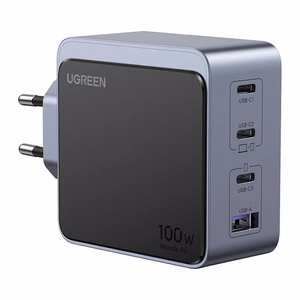 Harmaa Ugreen X565 GaN 100 W -laturi, 3 × USB-C ja USB-A (35043)