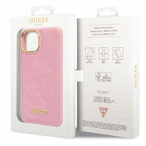 Guess Croco Collection kotelo iPhone 14 - vaaleanpunainen