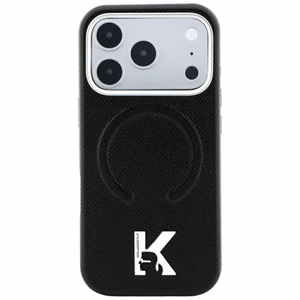 Karl Lagerfeld Grained Embossed Ring & Kameo Logo -suojakuori laitteelle iPhone 18 Pro Max / 17 Pro Max, MagSafe-yhteensopiva – musta
