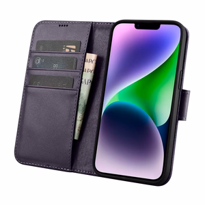 iCarer Lompakko Kotelo 2in1 Cover iPhone 14 Plus Anti-RFID Nahka Flip Case Tumman violetti (WMI14220727-DP)