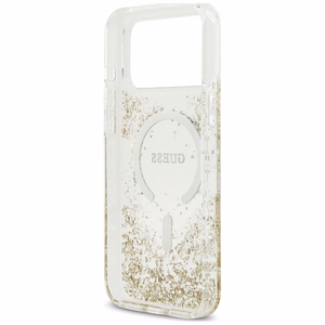 Guess Resin Bottom Glitter MagSafe suojakuori malleille iPhone 18 Pro Max / 17 Pro Max, kultainen