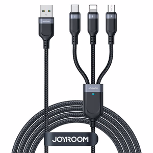 Joyroom S-A18 3in1 3.5A USB-A - Lightning+USB-C+MicroUSB Kaapeli 1.2m - Musta