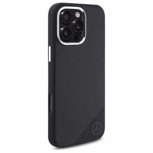 Mercedes MEHMP16L23SUGDK iPhone 16 Pro 6.3" musta/musta kovakuori Silicone Tonal Logo Wood Pattern MagSafe
