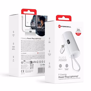 Ulkoinen akku Forcell F-Energy Power Plug F5K3 PD 20W 5000 mAh sisäänrakennetulla Lightning-liittimellä valkoinen