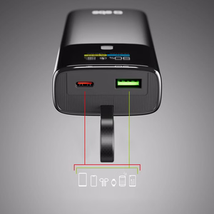 SBS 10000mAh PD 20W Powerbank LCD-näytöllä ja sisäänrakennetulla USB-C-kaapelilla - harmaa