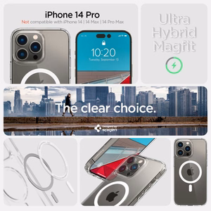 Spigen Ultra Hybrid Mag -kotelo MagSafella iPhone 14 Pro:lle - Kirkas/valkoinen