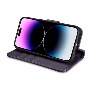 iCarer lompakko asia 2in1 kansi iPhone 14 Pro Anti-RFID nahka Flip Case tumman violetti (WMI14220726-DP)
