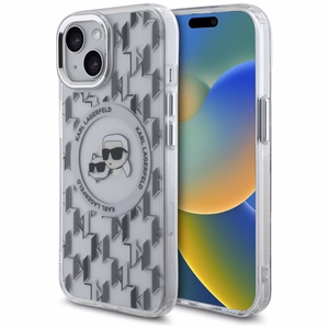 Karl Lagerfeld IML Monogram Karl & Choupette Head MagSafe Suojakuori iPhone 15:lle - Läpinäkyvä