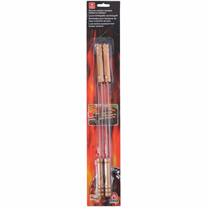 BBQ stainless-steel grill skewers with wooden handles, 38 cm, 4 pieces