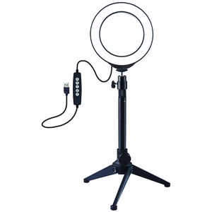 LED-rengaslamppu 12 cm pöytäjalustan kiinnikkeellä enintään 24,5 cm, USB, RGBW