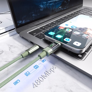 Choetech XCC-1068 PD 60 W USB-C - USB-C kaapeli näytöllä 1,2 m - vihreä