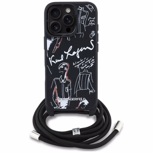 Karl Lagerfeld Suojakuori iPhone 16 Pro:lle KLHCP16LPGGRMPCK MagSafe-yhteensopiva (CRSSBY Grained PU W/ Pattern & Logo) - Musta