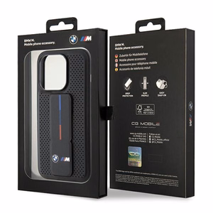 BMW Grip Stand Smooth & Perforated Suojakuori iPhone 15 Pro:lle - musta
