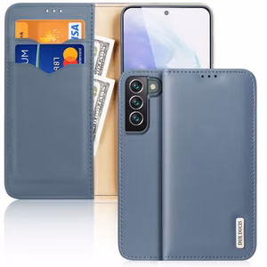 Dux Ducis Hivo Nahka Flip Cover Aitoa nahkaa Lompakko korteille ja asiakirjoille Samsung Galaxy S22 + (S22 Plus) Sininen