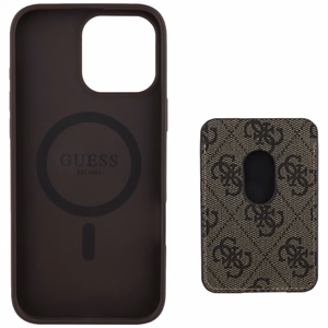 Guess 4G Stripes suojakuori MagSafe-lompakolla iPhone 16 Pro Max:lle - ruskea