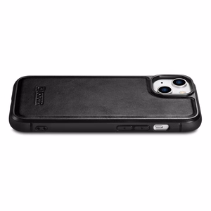 iCarer Nahka Öljyvaha kotelo päällystetty luonnon nahkaa iPhone 14 Plus musta (WMI14220719-BK)