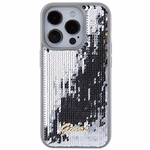 Guess Sequin Script Metal Suojakuori iPhone 15 Pro:lle - hopeinen