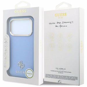 Guess Saffiano Small 4G & Classic Logo -suojakuori laitteelle iPhone 18 Pro / 17 Pro, MagSafe-yhteensopiva – vaaleansininen
