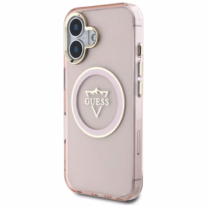 Guess IML Metal Mountain Logo MagSafe iPhone 16 Suojakuori - vaaleanpunainen
