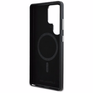 Karl Lagerfeld Saffiano Full Wrapped Elongated Metal Logo MagSafe Suojakuori Samsung Galaxy S25 Ultralle - musta