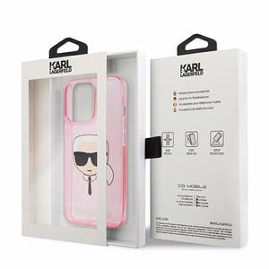 Karl Lagerfeld Glitter Karl's Head Kotelo iPhone 13 Pro Max - vaaleanpunainen