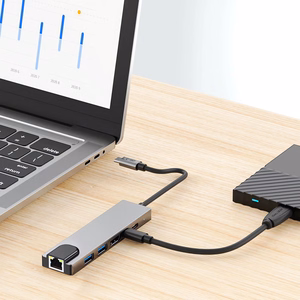 Tech-Protect HB02 HUB Adapter 6in1 USB-C + USB2.0 + USB3.0 + HDMI 4K 30Hz + RJ45 + PD100W - gray