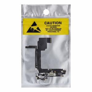 Original charging-port flex cable removed from a donor device for iPhone 15 Pro Max – black