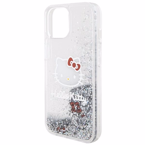 Hello Kitty Liquid Glitter Charms Kitty Head Suojakuori iPhone 14:lle - hopeinen